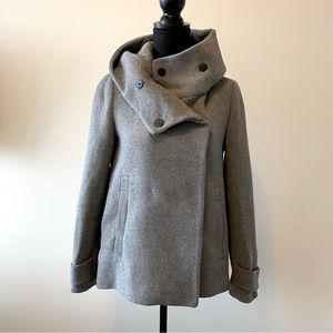 Grey double breasted hooded jacket